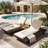 Lounge Chaise Set with Headrest, Acacia Wood Outdoor Recliner with Tri-Fold Cushion-450110981