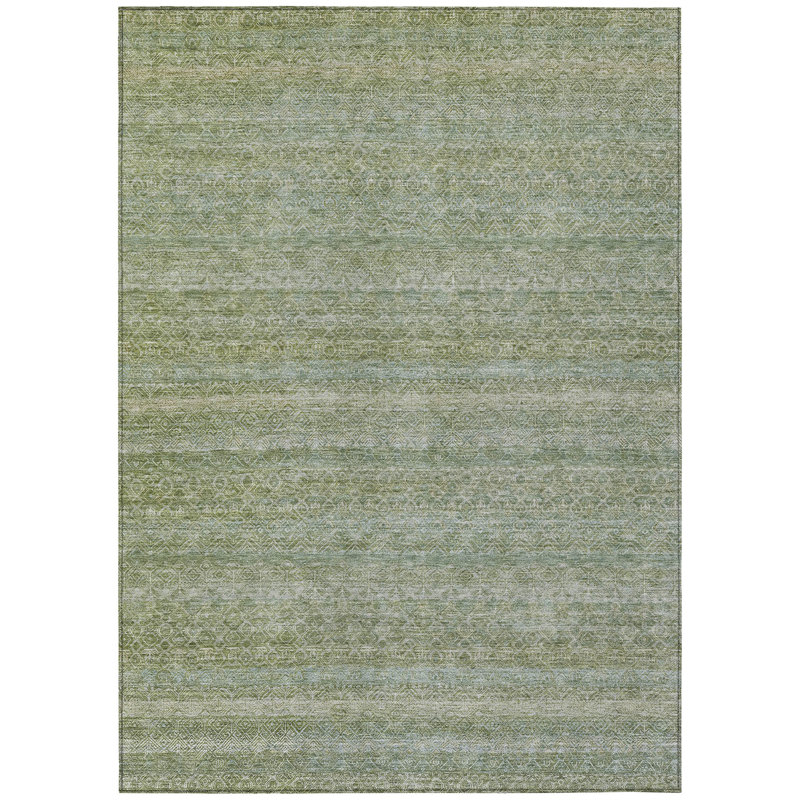 Tapis intérieur lavable rayé sauge et ivoire 5 pi x 8 pi