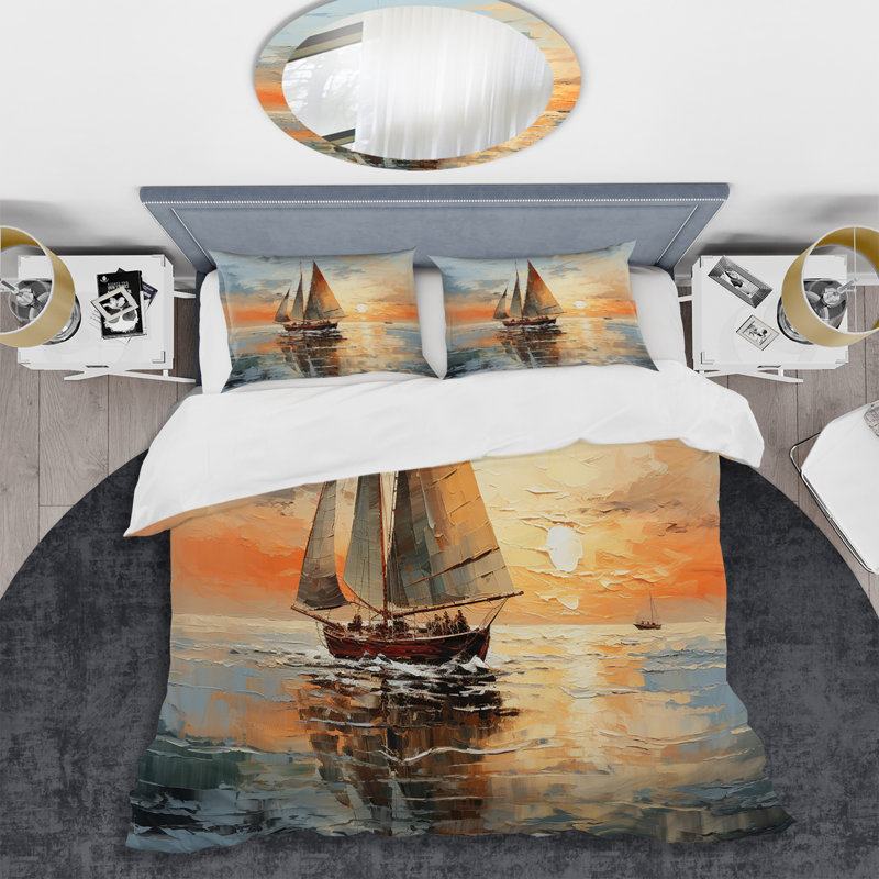Ensemble de housse de couette Minimalisme Voilier Rhythms I - Bateau à voile