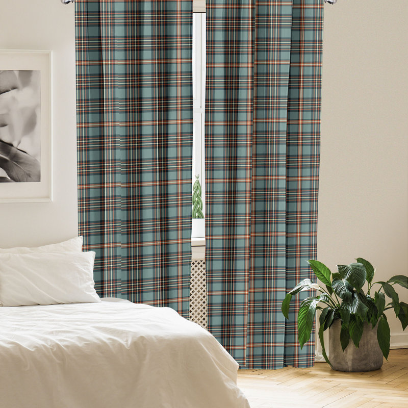 East Urban Home Tartan 4-Panel Curtains, Traditional Scottish Plaid, Redwood Cadet Blue, 56" W x 63" L