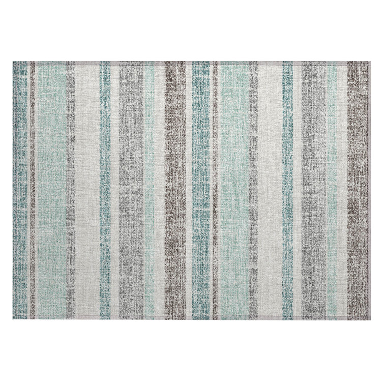 Machine Washable Indoor/Outdoor Xhevrie Teal Rug