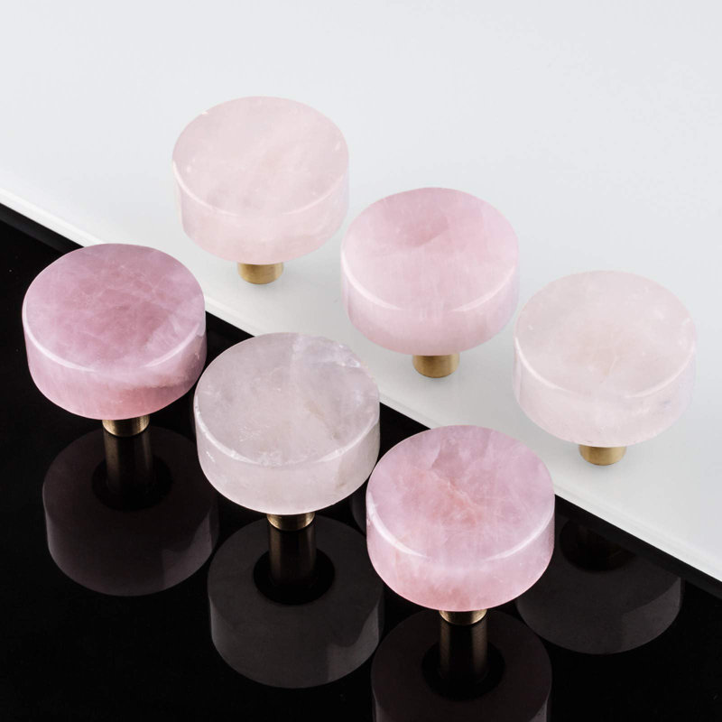 Boutons de tiroir à quartz rose avec vis, poignées à tirer en pierre de cristal pour garde-robe de cuisine décorative
