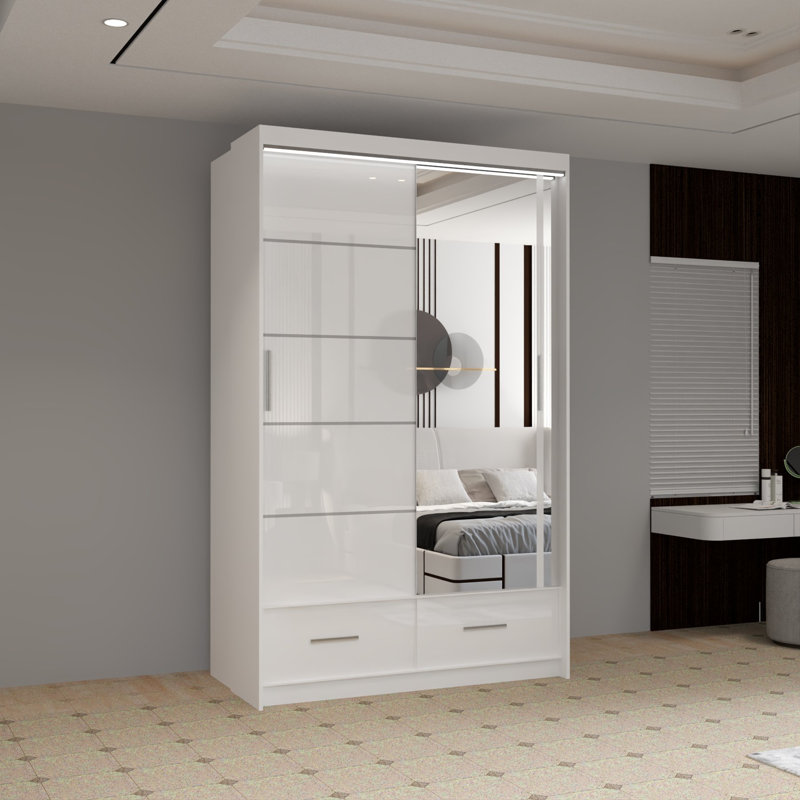 Desilets 2 Door Wardrobe, 220 cm H x 66 cm W x 150 cm D, White