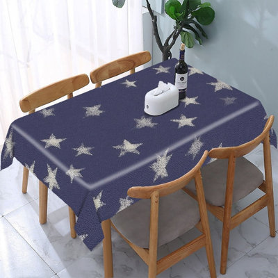 Navy Blue Ditsy Star Tablecloth 60 x 120 inch for Memorial Day & 4th of July Home Dining