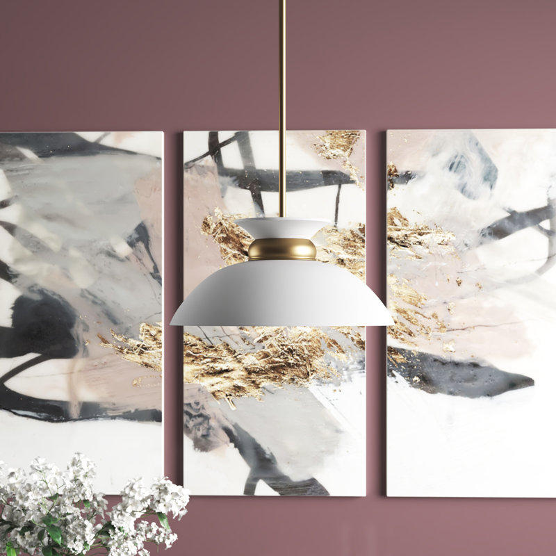 Giles 1-Light Dimmable Metal Dome Pendant with Adjustable Height, 7" H x 15" W x 15" D, Matte White
