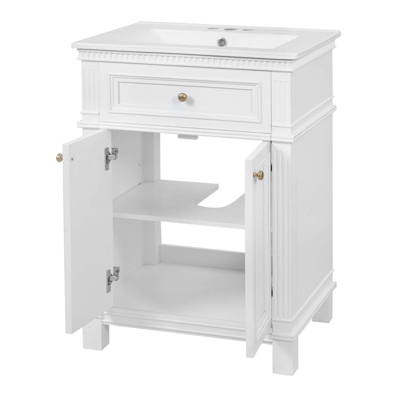 Armoire de salle de bain Vintage Elegance avec portes à fermeture douce et tablette réglable, Blanc