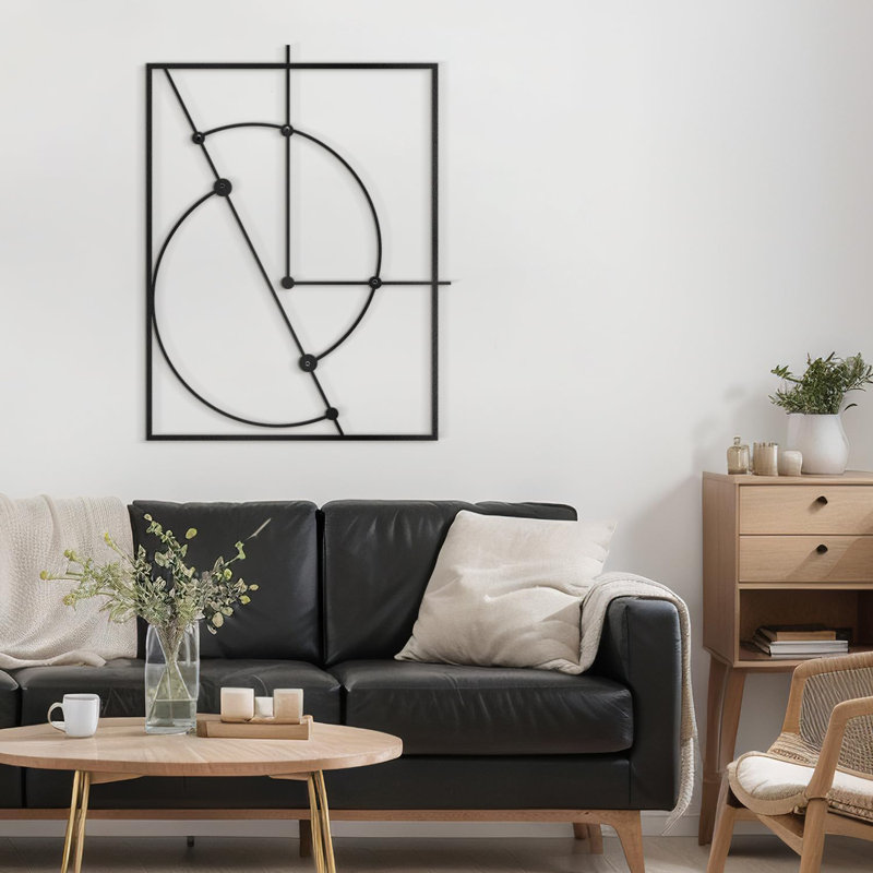 Circles Minimalist Modern Wall Accent Hangings Home Office Large Metal Wall Decor, 36" H x 24" W x 0.05" D, Black