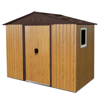 Outdoor 8X4 Metal Storage Shed In Coffee. With Coating. Has Window, Lock & Accessories For Convenient Use Coffee 8 Ft X 4 Shed. Stable Galvanized Iron Frame. Lockable Door, Foundation More