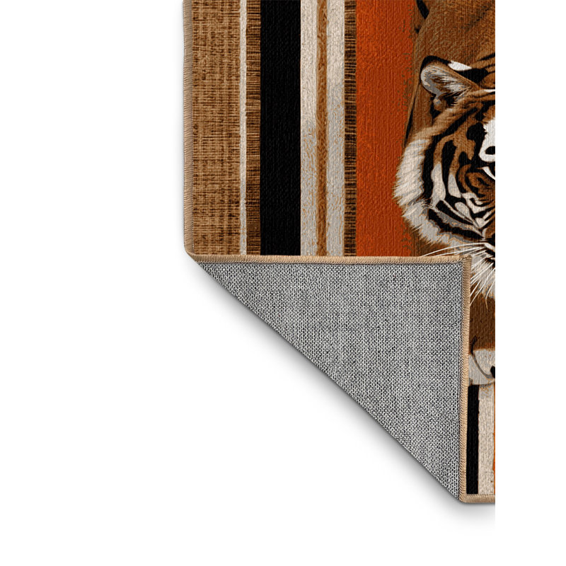 Washable Bengal Tiger Wildlife Area Rug, Round 3'