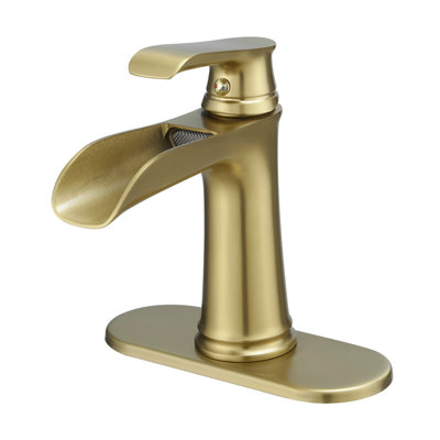 Robinet de lavabo pour salle de bain, finition or brossé, fixation sur le comptoir, côté, fixation sur le comptoir à un trou, trou, robinet en céramique