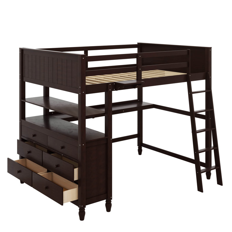 Lit mezzanine double avec tiroirs Jereck Kids, Espresso