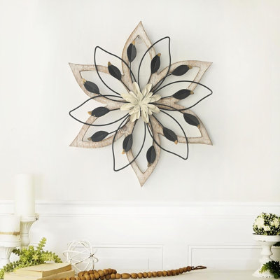 White Powder Flower And Wood Wall Decoration