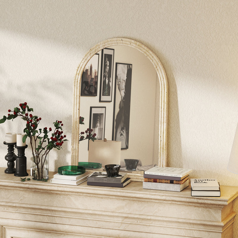 HOMCOM Arched Wall Mirror with Modern Tempered Glass & Polystyrene Beige