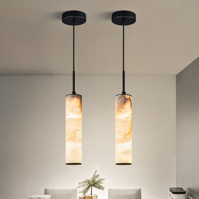Alison Natural Alabaster Marble Stone Pendant Lights Cylinder Single Pendant Light