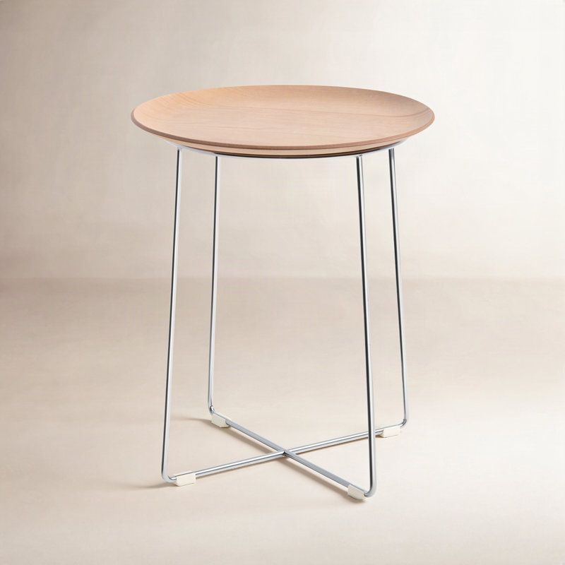 Al Solid Wood End Table, Light Wood, Chrome
