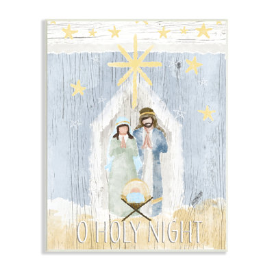 Sainte nuit, crèche de Noël, étoiles jaunes, ferme surdimensionnée rustique surdimensionnée, estampe numérique, art texturé par Andi Metz