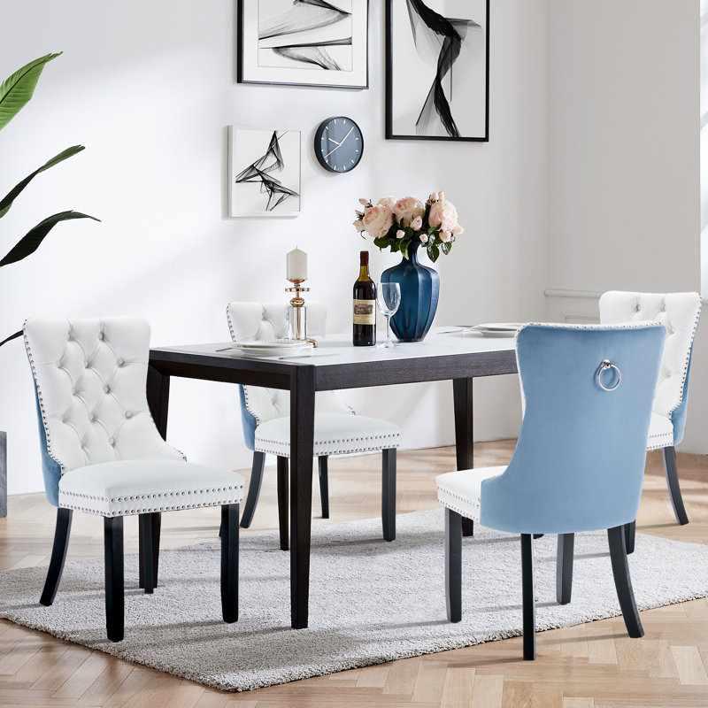 Chaise de salle à manger Kenta, Noir, Bleu blanchi