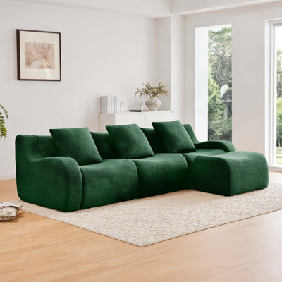 Canapé 3 places de conception épurée en tissu peluche anti-dérapant avec accoudoirs courbés et 1 repose-pieds