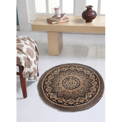 Tapis rond en jute / sisal à motif floral touffeté à la machine 3 pi Gardena