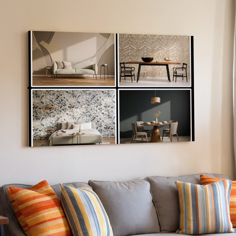 «Canvas A Stylish Interior Design Collage mettant en vedette quatre tendances distinctes du papier peint pour chaque quadrant, présentant une toile unique