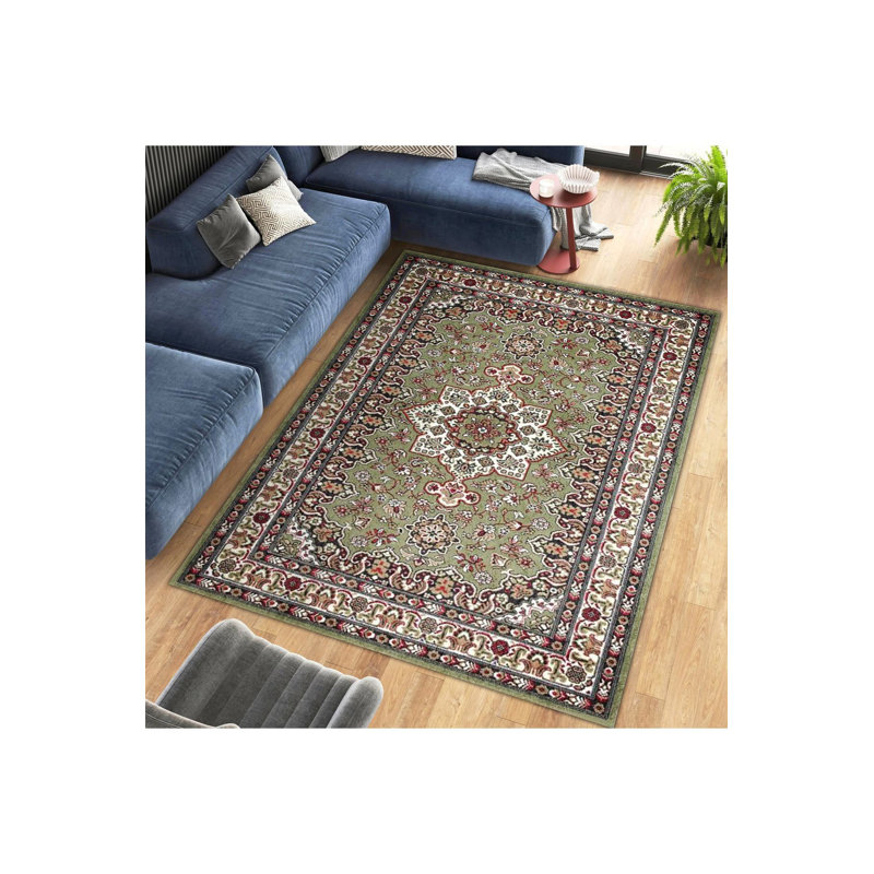 Northern Collection Green Ethnic Patterned Woven Base Decorative Rug, Rectangle 4'7" x 6'7" 