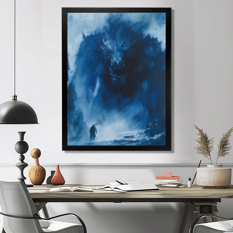 «Blue Winter Fury Unleashed Giants Monster» - art mural Giants, H 12 po x l 20 po, Cadre pour photo simple noir, bois massif