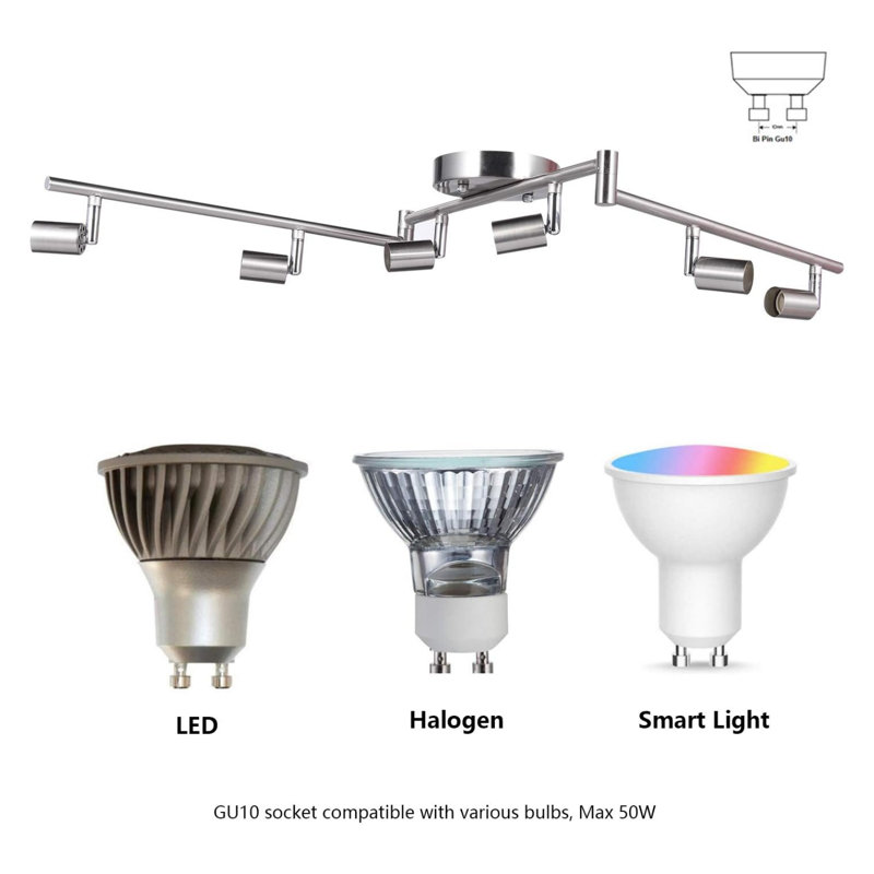 Luminaires sur rail 6 lumières à intensité variable, base GU10, sans ampoules