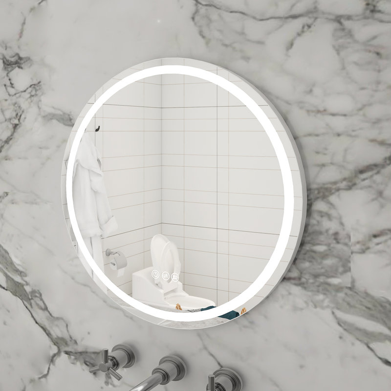 Miroir de salle de bain moderne à DEL rond, température de couleur réglable