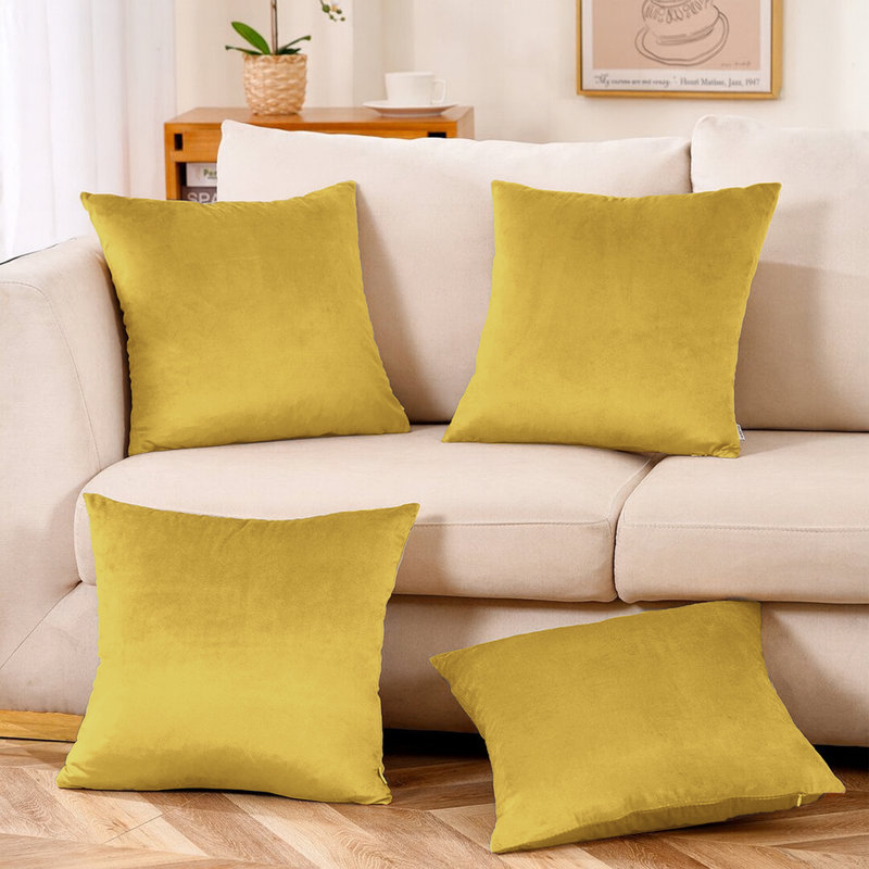 Plain Velvet Cushion Cover-(Pack of 4), Ochre