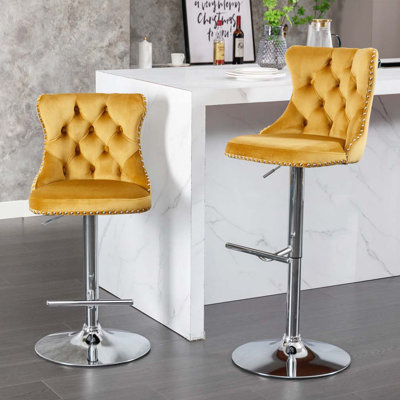 Swivel Velvet Barstools Adjusatble Seat Height From, Chrome Base Bar Stools With Backs Comfortable Tufted For Home Pub And Kitchen Island, Set Of 2
