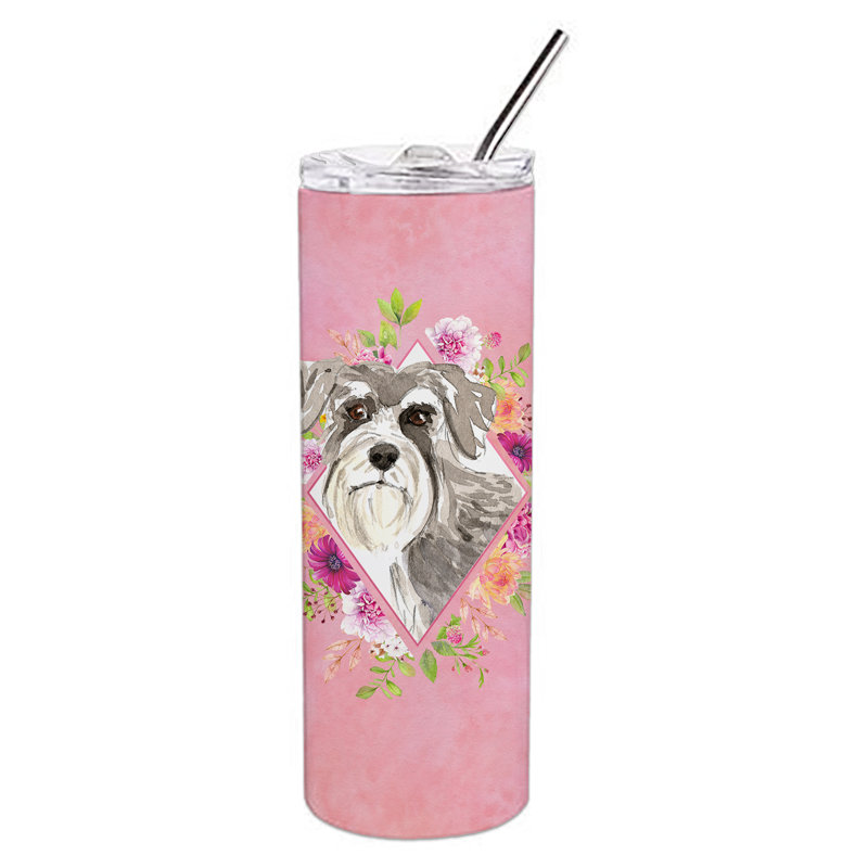 E23BF9F8391D466E9CA4F8DFEBD9A7DB de verre 20 oz à double paroi en acier inoxydable chiot, Schnauzer gris pâle, Rose