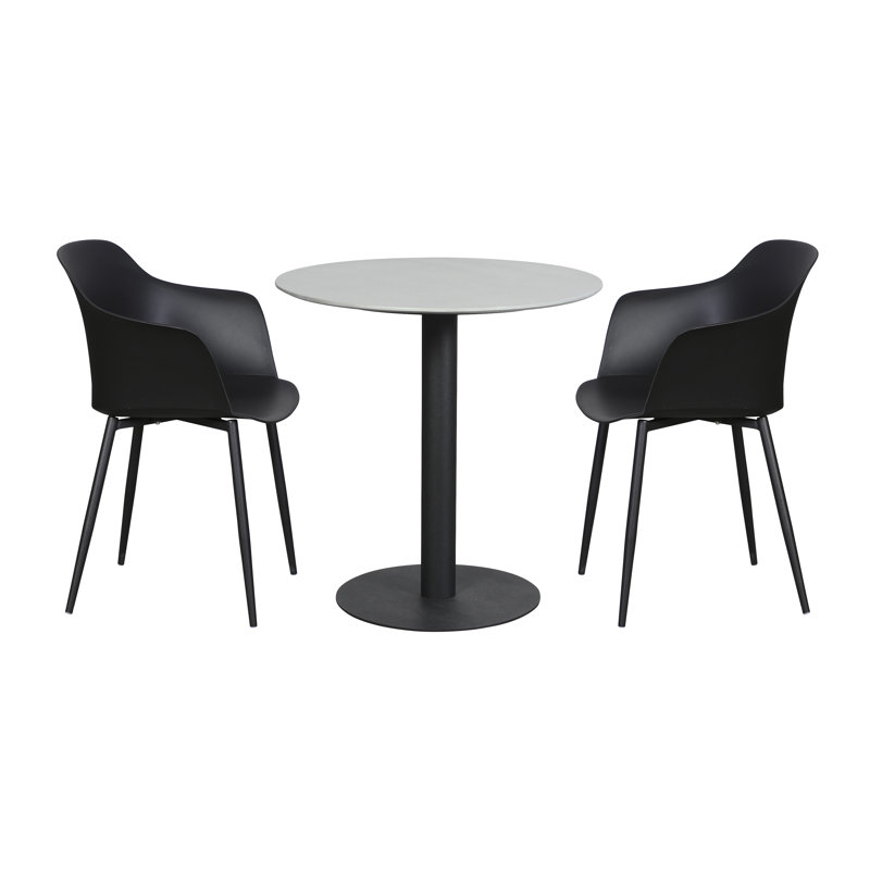 Loukios 2 - Person Metal Patio Dining Set with Round Table, Black