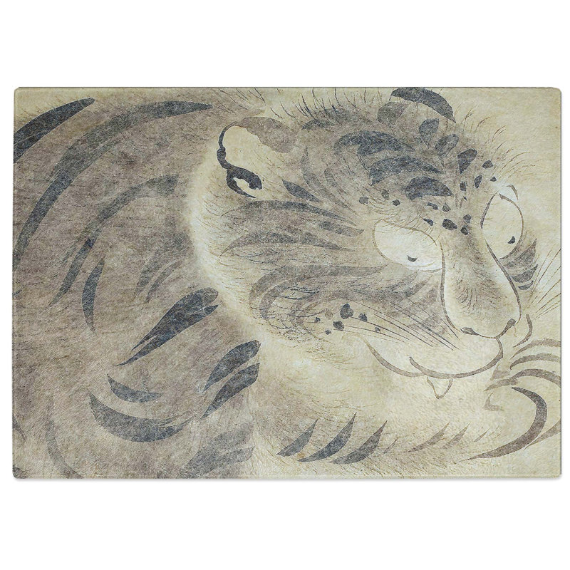 Tempered Glass Tiger Licking Its Paw by Tawaraya Sotatsu Chopping Board, 39 cm W x 28.5 cm L