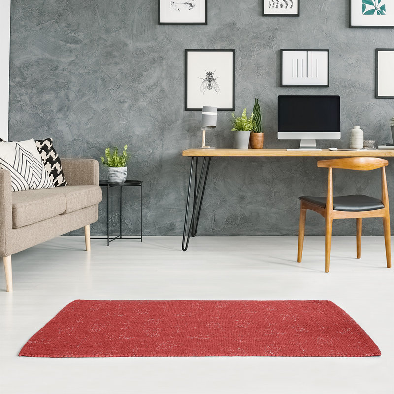 Tapis rouge/zone blanche fait main, Rectangle 5 pi x 7 pi