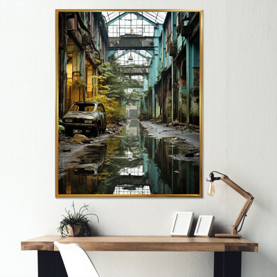 Paysage industriel, sarcelle, transformation sur toile