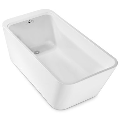63" Streamline Freestanding Soaking Acrylic Bathtub With Drain and Bamboo Tray