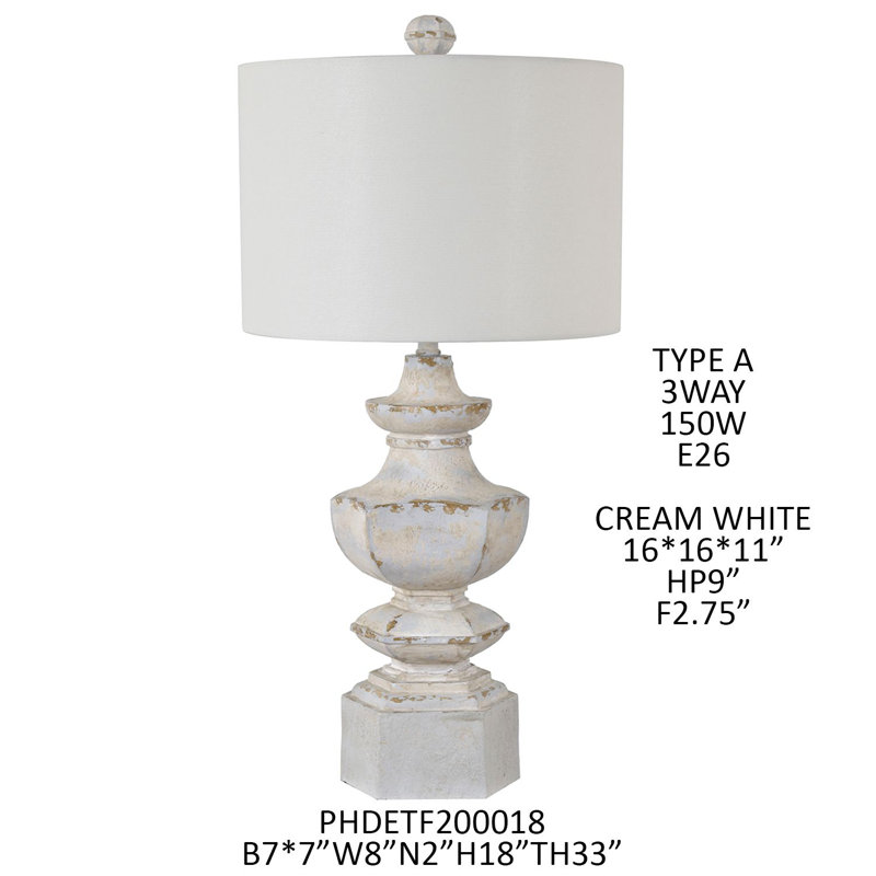 Lampe de table 34 "en résine avec abat-jour en lin blanc