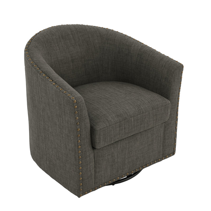 Aunna 77.5Cm Wide Swivel Barrel Chair, Grey Polyester Blend