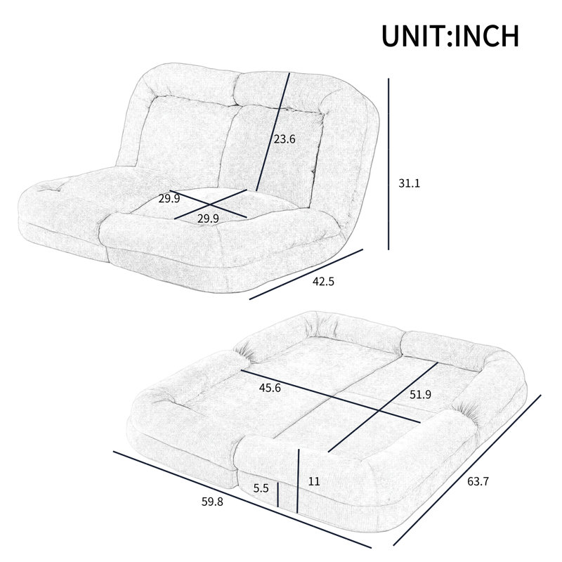 Convertible Fold-Out Double Sofa Bed, Gray