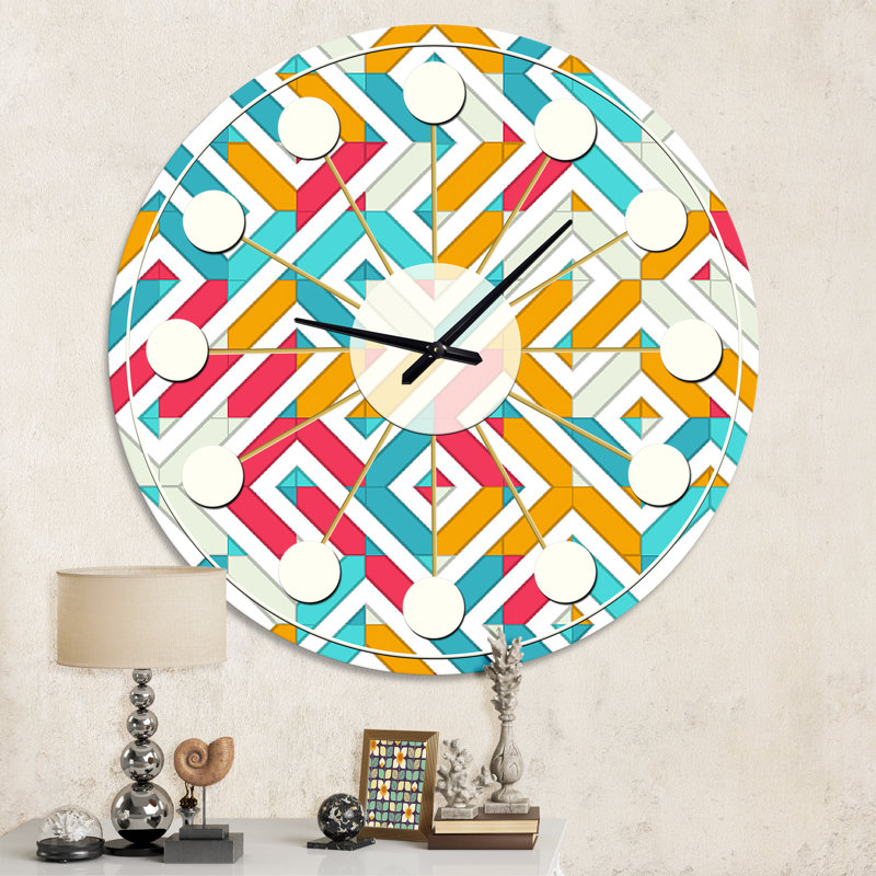 Abstrait géométrique rétro I - horloge murale moderne Mid-Century, Moyenne