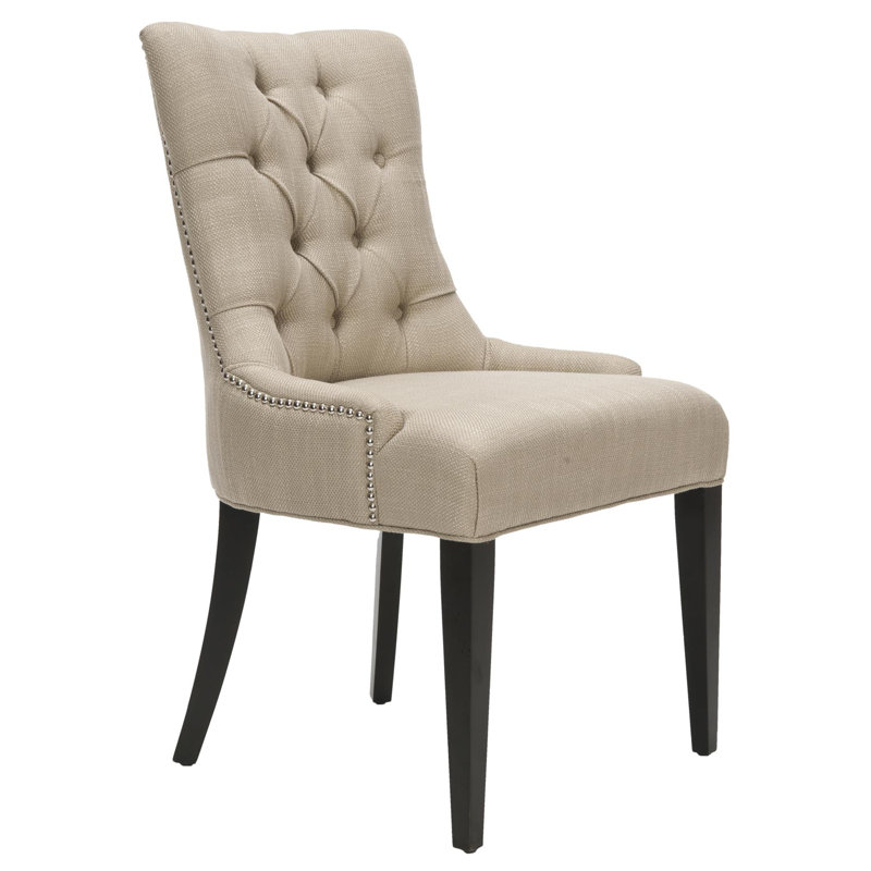 19''H Tufted Chair Nickel Nail Heads, Antique Gold Linen