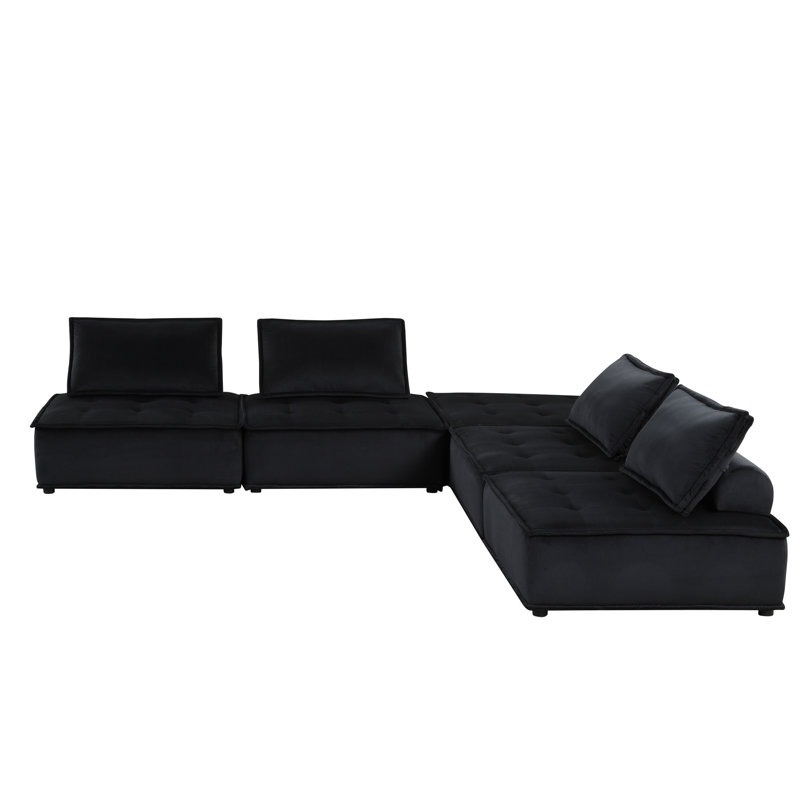 Black Velvet 5 Pc Sectional , 29.44" Tall, Elegant Appeal 78.85" Deep, Stylish Design