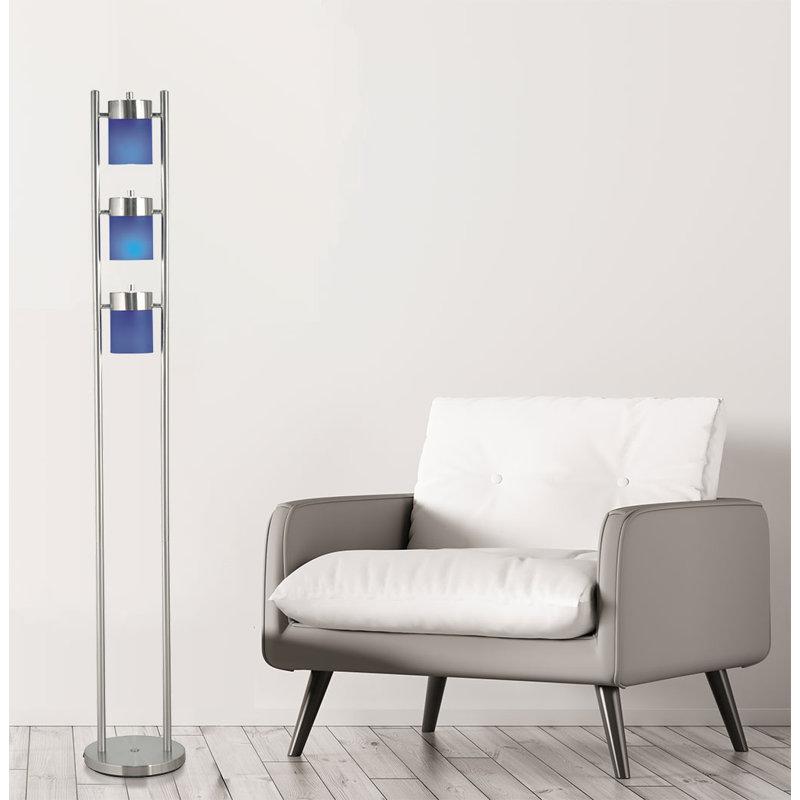 65 Inch Two-Way Adjustable 3-Head Floor Lamp With Blue Finish | Gift Idea