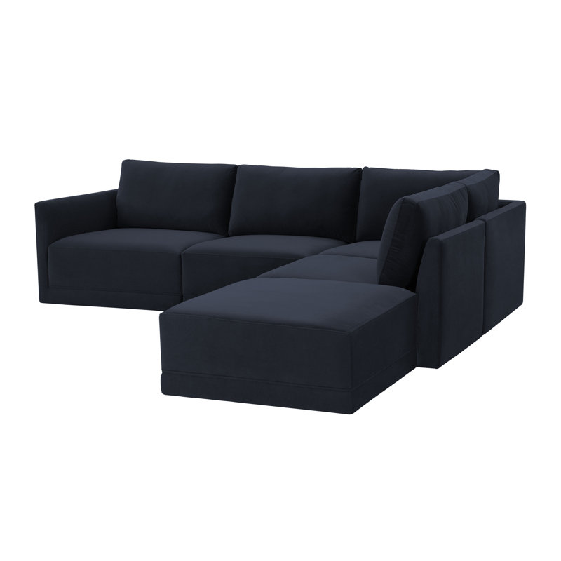 Canapé modulaire 5 pièces Deirdre Taupe Raf, Velours bleu marine