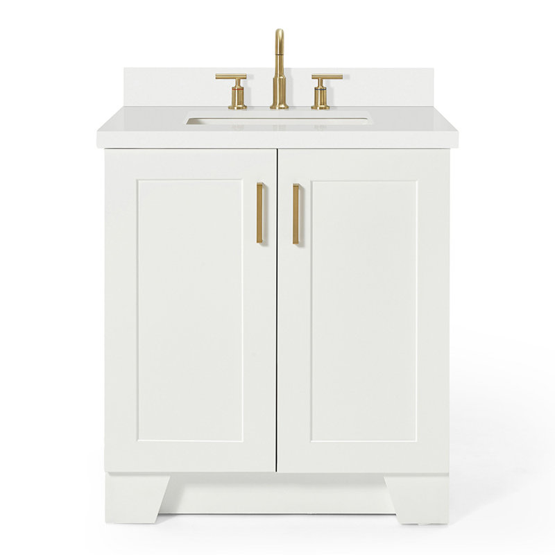 31 IN.  Single Bathroom Vanity, White, Rectangle, White Quartz