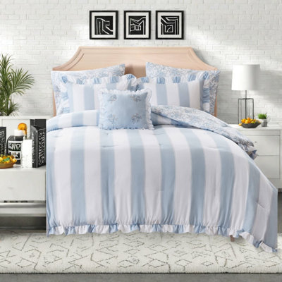 Ensemble de literie bleu pour lit double et queen, couette à volants en microfibre, chambre à coucher à motif floral en toile