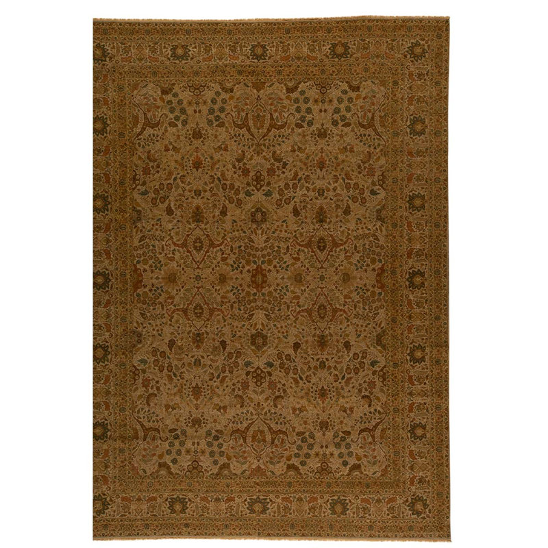 Tapis brun / rouge / beige en laine noué à la main 13 pi 6 po x 18 pi 3 po
