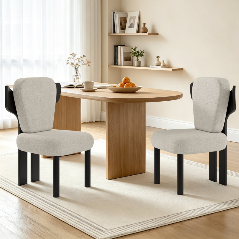 Brayden Upholstered Dining Side Chair with Wooden Legs (Set of 2), White, Black