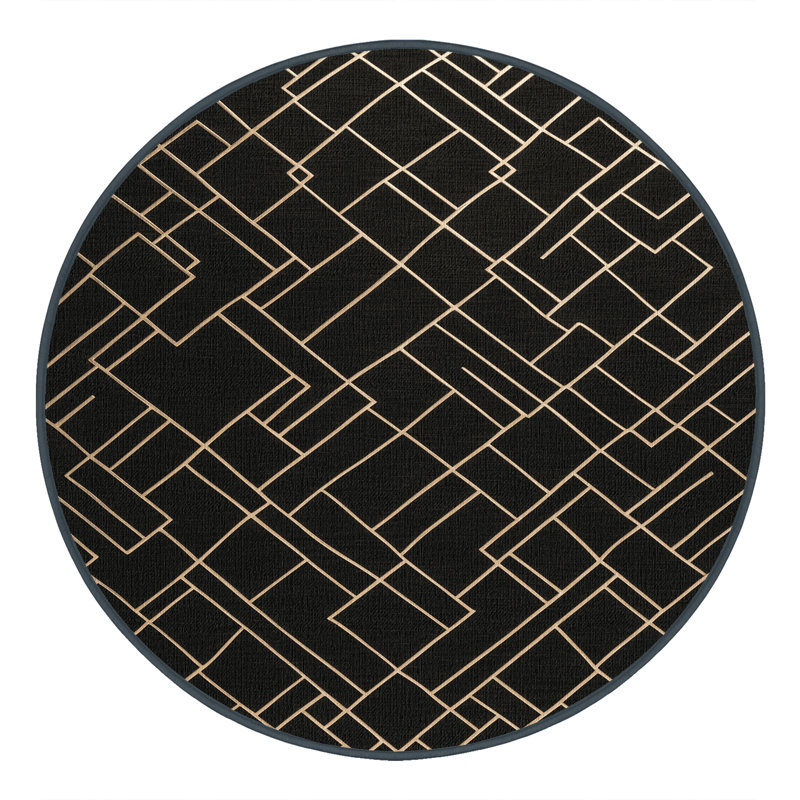 Tapis noir en treillis lavable à la machine, Rond 5 pi