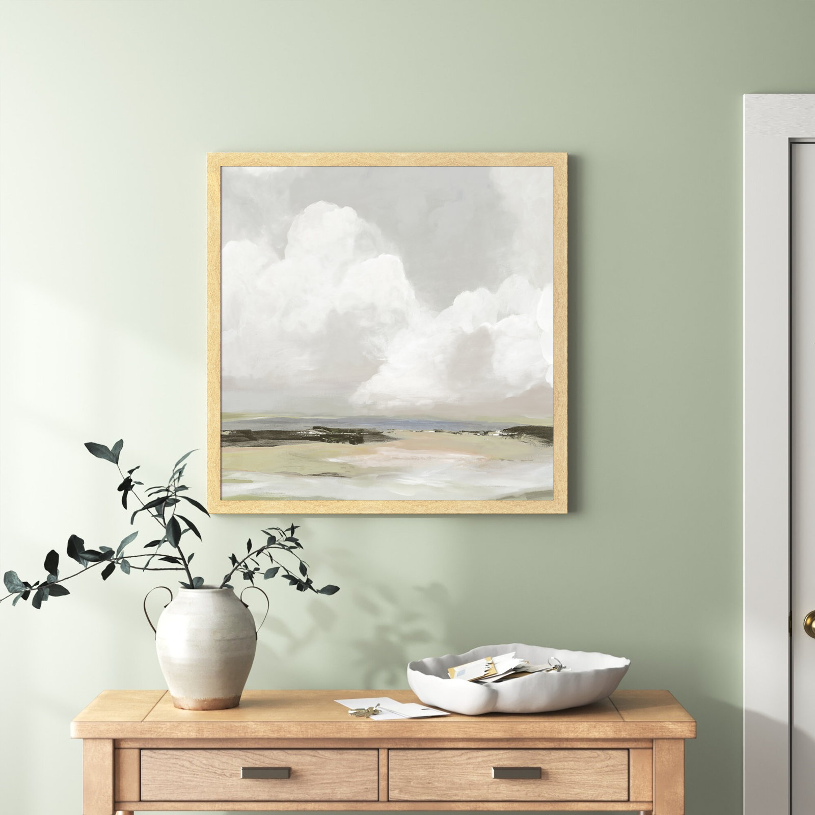 Soft Clouds - Picture Frame Painting Print, Natural Framed, 33" H x 33" W x 1.12" D
